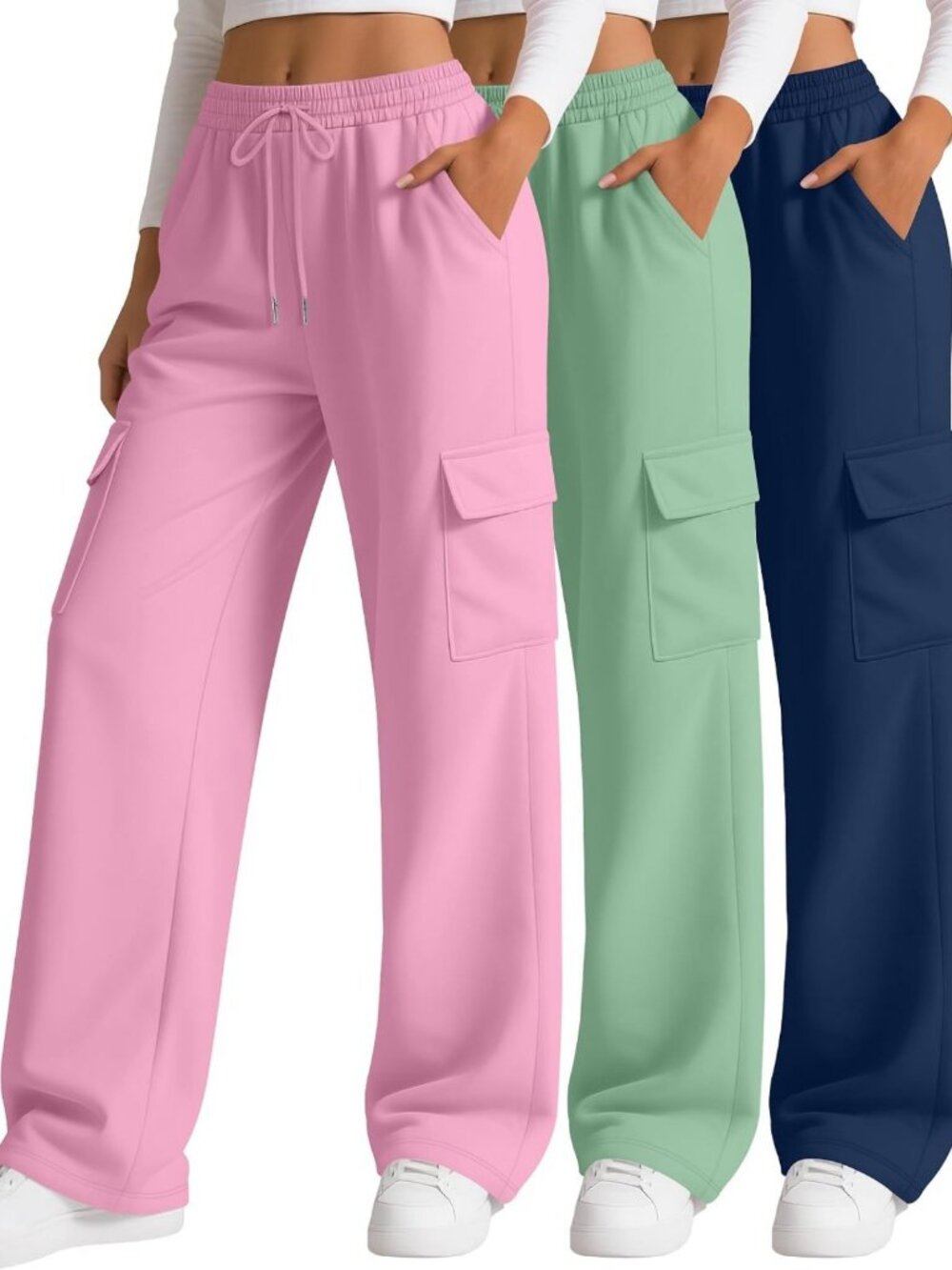 3 Pack Women's Baggy Cargo Sweatpants Wide Leg Joggers - Comfy & Stylish!